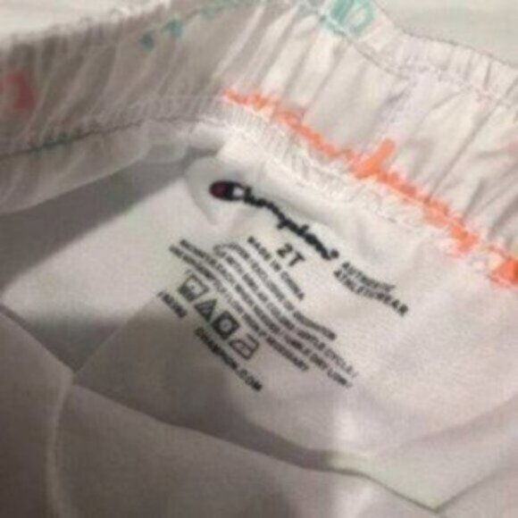 Champion Kid's Girl's White Elastic Waist Spell Out Pullover Neon Short Size 2T - Picture 3 of 5